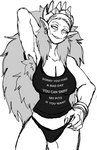 armpit_hair body_hair clothing female hair mature_female shirt solo tank_top text text_on_clothing topwear foot_ninja15 meme_clothing sorry_you_had_a_bad_day za'keeva_(foot_ninja15) humanoid nitoma english_text hi_res meme monochrome sketch unfinished