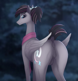 accessory anatomically_correct animal_genitalia animal_vulva anus butt clothing cutie_mark dark_nipples darkened_genitalia equine_genitalia equine_vulva female feral genitals hair hair_accessory hair_tie looking_at_viewer looking_back night nipples presenting presenting_anus presenting_hindquarters presenting_vulva raised_tail scarf short_hair solo tail tail_aside teats vulva white_hair wings ghost3280 hasbro my_little_pony mythology cosmic_chase fan_character equid equine horse mammal mythological_creature mythological_equine pegasus pony absurd_res hi_res