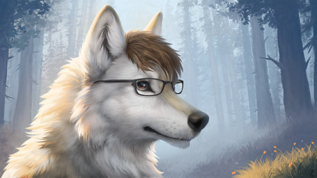 anthro eyewear flower fluffy forest forest_background glasses grass male nature nature_background outside plant scruffy solo tree wearing_glasses khalia_art sabbyth canid canine canis mammal wolf absurd_res digital_media_(artwork) digital_painting_(artwork) headshot_portrait hi_res painting_(artwork) portrait