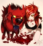 2013 all_fours ambiguous_gender beige_skin black_nose black_skin blonde_hair blood blue_eyes blue_skin breasts canine claws close-up clothing demonic female fur gore hair hand_on_back happy hi_res human kero_tzuki kerotzuki kneeling looking_at_viewer messy open_mouth psychotic raised_arm red_eyes red_fur red_hair shadow sharp_teeth shiny smile standing teeth tongue tongue_out wolf yellow_eyes
Rating: Questionable
Score: 6
User: toh
Date: May 15, 2013
