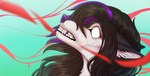 anthro black_hair black_lips brown_hair fur hair lips purple_nose solo teeth white_body white_fur zumjakal canid canine mammal 2022 digital_media_(artwork) headshot_portrait portrait