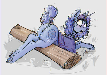 animal_genitalia animal_vulva anus blue_anus blue_body blue_fur blue_horn butt cutie_mark equine_genitalia equine_vulva female feral fetlocks fur genitals hair hooves horn log open_mouth purple_hair quadruped rear_view solo sploot teeth tongue tongue_out unicorn_horn vulva wood paskanaakka hasbro my_little_pony mythology fan_character midnight_dew_(oc) equid equine mammal mythological_creature mythological_equine unicorn 2021 hi_res