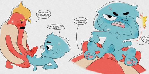anal anal_penetration annoyed anthro balls big_dom_small_sub big_penis blue_body blue_fur blush dialogue dominant duo erection facepalm first_person_view food fur genitals hot_dog leg_grab lying male male/male on_back on_ground penetration penis shota simple_background size_difference small_penis speech_bubble text thigh_grab vein veiny_penis white_background young llevibak cartoon_network the_amazing_world_of_gumball gumball_watterson hot_dog_guy_(tawog) domestic_cat felid feline felis mammal 2025 absurd_res digital_drawing_(artwork) digital_media_(artwork) english_text hi_res