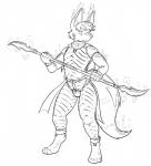 anthro armor black_line_art bulge digitigrade faceless latex male melee_weapon polearm solo weapon ebonyrubberwolf lunar_(lunarmage) animate_inanimate canid canine fox living_latex mammal digital_drawing_(artwork) digital_media_(artwork) full-length_portrait hi_res line_art monochrome portrait