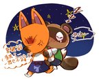 angry anthro apron blue_apron blue_clothing bottomwear brown_body brown_fur carrying_another clothing duo eyes_closed fur male necktie pants shirt sleeping text topwear shandrawaka shanutaka animal_crossing nintendo crazy_redd tom_nook_(animal_crossing) canid canine fox mammal raccoon_dog tanuki 2020 hi_res