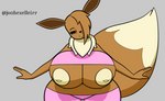 anthro belly big_breasts big_butt big_hipped bounce bouncing bouncing_breasts breasts brown_body brown_fur brown_hair butt clothed clothing curvy_figure female fur hair happy huge_breasts huge_butt huge_hips huge_thighs hyper hyper_breasts hyper_hips hyper_thighs jiggling jumping nipples simple_background slightly_chubby slightly_chubby_anthro slightly_chubby_female smile smiling_at_another smiling_at_partner smiling_at_viewer standing thick_thighs voluptuous wide_hips jonhexelleirr nintendo pokemon eevee generation_1_pokemon pokemon_(species) animated hi_res shaded short_playtime simple_shading