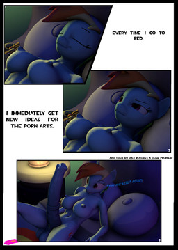 anthro anthrofied balls big_penis black_border border breasts crossgender dialogue ftg_crossgender fti_crossgender genitals gynomorph huge_penis hyper hyper_genitalia hyper_penis intersex lying nipples on_back penis text vein veiny_penis tkaloniesfm friendship_is_magic hasbro my_little_pony rainbow_dash_(mlp) equid equine mammal 3d_(artwork) absurd_res comic digital_media_(artwork) english_text hi_res