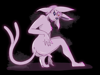 anthro anthrofied balls butt crouching femboy fluffy fluffy_ears fluffy_hair foreskin fur genitals hair long_tail male nude penis pink_body pink_fur pokemorph purple_body solo tail unretracted_foreskin waqwaq nintendo pokemon eeveelution espeon generation_2_pokemon pokemon_(species) 4:3 hi_res