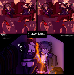 anthro closet dialogue duo female male male/female party seven_minutes_in_heaven sex alternativefoot american_opossum mammal marsupial mephitid skunk virginia_opossum comic hi_res