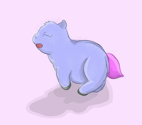 ambiguous_feral ambiguous_gender eyes_closed feral fur grey_hooves hooves neonate open_mouth pink_background pink_tail purple_body purple_fur side_view simple_background solo tail young young_ambiguous young_feral carpdime fluffy_pony fluffy_pony_(species) mammal digital_media_(artwork) shaded