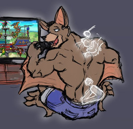 anthro beard black_hair black_nose blue_bottomwear blue_clothing blue_pants bottomwear brown_body brown_fur clothed clothing controller electronics facial_hair feet fur game_controller gaming grey_background hair holding_controller holding_game_controller holding_object looking_back male open_mouth open_smile pants plant playing_video_game prehensile_feet simple_background sitting smile solo_focus television tickle_fetish tickling tickling_back toes topless topless_anthro topless_male whiskers wings kctk banjo-kazooie donkey_kong_(series) duck_hunt kirby_(series) mario_bros nintendo pokemon rareware sega sonic_the_hedgehog_(series) star_fox super_smash_bros. banjo_(banjo-kazooie) bowser donkey_kong_(character) duck_hunt_duck falco_lombardi kazooie king_dedede king_k._rool wolf_o'donnell anatid anseriform ape avian bat bear bird canid canine canis charizard duck elemental_creature eulipotyphlan felid flora_fauna generation_1_pokemon ghost haplorhine hedgehog hybrid ivysaur koopa kremling legendary_pokemon liger mammal mewtwo pantherine penguin piranha_plant pokemon_(species) primate scalie spirit wolf