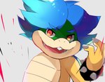 anthro blue_eyebrows blue_hair bracelet claws eyebrows fangs finger_claws hair jewelry male multicolored_body multicolored_scales red_eyes scales solo spiked_bracelet spikes teeth zeso mario_bros nintendo koopaling ludwig_von_koopa koopa scalie