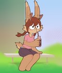 anthro antlers drinking eyewear female glasses horn outside sitting solo casenpoint casey_(casenpoint) jackalope lagomorph mammal