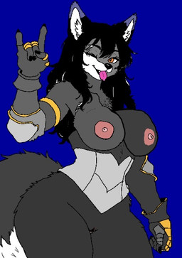 alternative_fashion anthro breasts female genitals goth king_hre metalhead metalhead_girl solo vulva canid canine mammal