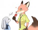 anthro bodily_fluids bottomwear clothed clothing crossgender duo ears_down female food fully_clothed fur grey_body grey_fur heart_symbol holding_food holding_object holding_popsicle mtf_crossgender necktie orange_body orange_fur pants pawpsicle pivoted_ears popsicle shirt simple_background tears topwear white_background swetpot disney zootopia judy_hopps nick_wilde canid canine fox lagomorph leporid mammal rabbit red_fox true_fox 2020 unavailable_at_source