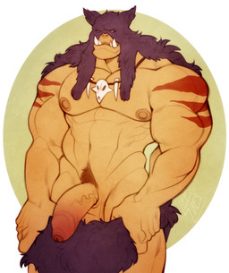 biceps fangs foreskin genitals humanoid_genitalia humanoid_penis male markings muscular muscular_humanoid muscular_male navel nipples pecs penis serratus solo teeth vein veiny_penis leelikessmut blizzard_entertainment warcraft rexxar humanoid orc hi_res