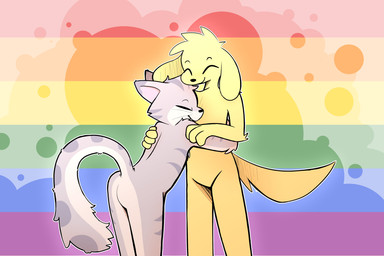 anthro bent_over butt duo eyes_closed featureless_crotch floppy_ears fur fur_markings grey_body grey_fur hair hug lgbt_pride male male/male markings nude pride_color_background pride_colors rainbow_flag rainbow_pride_flag rainbow_symbol rear_view simple_background small_butt smile squish tail tight_hug tuft tufted_fur unsigned whiskers yellow_body conditional_dnp joxh lgbt_pride_month nick_(joxh) sol_(joxh) bird_dog canid canine canis domestic_cat domestic_dog felid feline felis golden_retriever hunting_dog mammal retriever digital_media_(artwork) hatching_(art) hi_res shaded