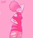 anthro breasts cleavage_cutout clothing cutout female hand_behind_head hand_on_torso legwear pink_eyes pink_nose ring_piercing solo tights torn_clothing torn_legwear torn_tights junkedart disney dressuptober goof_troop sylvia_marpole canid canine canis domestic_dog mammal 2021 digital_drawing_(artwork) digital_media_(artwork) hi_res monochrome portrait three-quarter_portrait