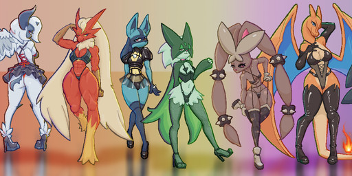 3_fingers 3_toes 4_fingers 5_fingers :3 abs anthro anthrofied back_wings beak belt big_breasts big_butt big_ears bioluminescence black_body black_clothing black_fur blue_body blue_eyes blue_fur boots bottomwear bow_ribbon bra bracelet breasts bulge butt cape choker claws cleavage clothed clothing collarbone collared_shirt corset countershading cuffs_(clothing) curvy_figure dress eyelashes eyeliner eyeshadow facial_markings feathered_wings feathers feet female femboy fingers fire fishnet_clothing fishnet_legwear flat_chested foot_on_leg footwear frilly frilly_clothing frilly_dress fur glistening glistening_body gloves gloves_(marking) glowing green_body group hair handwear head_markings high_heeled_boots high_heels horn hotpants hourglass_figure jewelry knee_highs knee_socks lace_stockings latex latex_boots latex_clothing latex_footwear latex_gloves latex_handwear leaning leaning_forward leather leather_clothing leg_markings legwear lidded_eyes lingerie long_ears long_eyelashes long_hair long_lashes long_sleeves looking_back makeup male markings mask mask_(marking) muscular muscular_female navel neck_tuft necklace on_one_leg orange_body orange_scales panties pokemorph pose presenting rear_view red_body red_bra red_clothing red_eyes red_panties red_underwear reflective_clothing rim_lighting rimlight running_shoes scales shirt shoes shorts showing_off_muscles side_boob simple_background skinny skirt sleeves small_breasts small_waist smile socks socks_(marking) solo spiked_bracelet spikes spikes_(anatomy) spread_wings standing stockings straps string string_bow tail teddy_(clothing) thick_thighs thong tights toes topwear torn_clothing translucent translucent_clothing tuft underwear white_body white_clothing white_fur white_gloves white_hair white_handwear white_sclera wide_hips wings yellow_sclera selfdestructking nintendo pokemon blaziken charizard eeveelution felid generation_1_pokemon generation_2_pokemon generation_3_pokemon generation_4_pokemon generation_6_pokemon generation_9_pokemon lagomorph leporid lucario mammal mega_absol mega_evolution mega_lopunny meowscarada pokemon_(species) scalie umbreon 3:4 colored colored_line_art digital_media_(artwork) full-length_portrait hi_res line_art pinup pixel_(artwork) portrait shaded signature