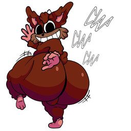4_fingers anthro backsack balls big_butt black_nose brown_body brown_fur butt cheek_tuft facial_tuft fingers fur fur_tuft genitals head_tuft huge_butt looking_at_viewer looking_back looking_back_at_viewer male nude_anthro nude_male on_one_leg pink_inner_ear shortstack shortstack_male simple_background smile solo standing tail teeth tuft white_background lucaslora mob_entertainment poppy_playtime giblet_(poppy_playtime) mammal digital_media_(artwork) hi_res
