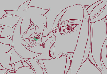 anthro anthro_on_anthro bangs blinking blush blush_lines bodily_fluids braces dripping duo eyebrows eyelashes eyewear fangs female female/female female_anthro french_kissing fur glasses green_eyes hair interspecies kissing lips long_hair looking_away pink_tongue pupils purple_eyes round_glasses saliva saliva_drip saliva_on_face saliva_on_tongue saliva_string side_view snout teeth tongue tongue_out whisker_spots ungulatr kris_(ungulatr) melanie_(ungulatr) asinus canid canine canis donkey equid equine mammal wolf 2025 2d_animation animated frame_by_frame spot_color