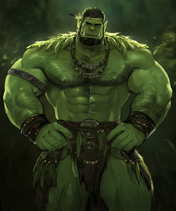abs body_hair bottomwear chest_hair clothing fangs foreskin genitals green_body green_skin humanoid_pointy_ears loincloth male muscular muscular_humanoid muscular_male nipples pecs peeking_penis penis penis_poking_out pointy_ears solo teeth tusks dopq humanoid orc hi_res