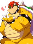 anthro armband barazoku belly blush bracelet claws collar hair heart_symbol horn humanoid_hands jewelry kemono male overweight overweight_male red_hair shell simple_background solo spiked_armband spiked_bracelet spiked_collar spiked_shell spikes spikes_(anatomy) white_background yoshizaurusu_n mario_bros nintendo bowser koopa scalie 2021 3:4 hi_res