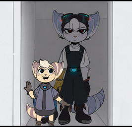 anthro black_bars boots clothed clothed_female clothing duo eyewear eyewear_on_head female fluffy fluffy_tail footwear gloves goggles goggles_on_head handwear markings pink_nose red_eyes ring_(marking) ringed_tail shoes striped_markings striped_tail stripes tail tail_markings time_fluffy500 ratchet_and_clank sony_corporation sony_interactive_entertainment alioth_(time_fluffy500) rivet_(ratchet_and_clank) lombax mammal hi_res letterbox daughter_(lore) mother_(lore) mother_and_child_(lore) mother_and_daughter_(lore) parent_(lore) parent_and_child_(lore) parent_and_daughter_(lore)