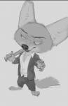 anthro barefoot baseball_bat bat_(object) biped claws clothed clothing container cup feet grey_background holding_object male simple_background solo standing suit toe_claws monoflax disney zootopia finnick_(zootopia) canid canine fennec_fox fox mammal true_fox 2018 absurd_res greyscale hi_res monochrome