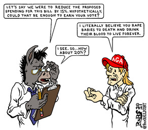 5_fingers anthro black_hair blonde_hair clipboard clothing collared_shirt dialogue duo eyewear fingers fur glasses grey_body grey_fur hair hat headgear headwear holding_object holding_pencil maga_hat male open_mouth pencil_(object) political_cartoon politics red_clothing red_hat red_headwear shirt simple_background speech_bubble suit_and_tie talking_to_another text topwear united_states_of_america wearing_glasses wearing_hat white_background white_clothing white_shirt white_topwear 9mmballpoint democratic_party_(usa) democrat_donkey asinus donkey equid equine human mammal 2021 digital_drawing_(artwork) digital_media_(artwork) english_text