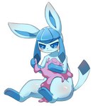 ambiguous_gender blue_body blue_ears blue_eyes blue_fur blue_inner_ear blue_sclera blue_tail blush dipstick_tail duo feral fur holding_another long_ears looking_down markings paws quadruped semi-anthro simple_background sitting tail tail_markings unsure sum nintendo pokemon ditto_(pokemon) eeveelution generation_1_pokemon generation_4_pokemon glaceon goo_creature pokemon_(species) 2022 hi_res translated_description