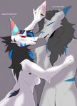 birthday breasts clothing dialogue duo english_text eye_contact female happy_birthday hat headgear headwear hi_res king_chulapa looking_at_another male male/female narrowed_eyes neck_tuft party_hat sergal side_boob size_difference text tuft unknown_artist victoria_(sergal)