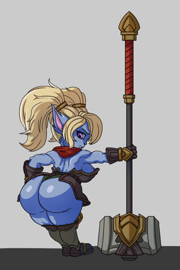 areola armor back_boob big_breasts big_butt blonde_hair blue_body breasts butt clothing female hair hammer huge_breasts huge_butt huge_hips huge_thighs humanoid_pointy_ears melee_weapon nipple_slip nipples panties pointy_ears purple_eyes rear_view shortstack shortstack_female solo thick_thighs tools unconvincing_armor underwear weapon wide_hips robert_dim league_of_legends riot_games tencent poppy_(lol) humanoid yordle absurd_res hi_res