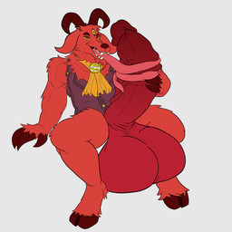 3_eyes anthro balls big_balls big_penis clothed clothing curved_horn fur genitals horn huge_balls huge_penis hyper hyper_balls hyper_genitalia hyper_penis licking long_tongue male masturbation medallion monotone_background multi_eye occult_symbol oral penile penis penis_lick pentagram sex sitting solo symbol thick_penis tongue tongue_out imaginative_pinniped bak_fruute-juuce bovid caprine caprine_demon demon goat goat_demon mammal 1:1 absurd_res hi_res