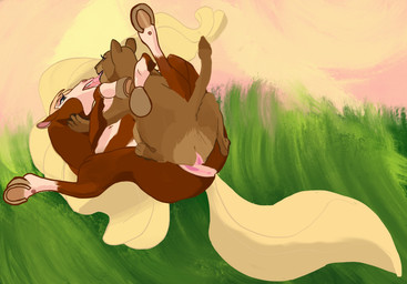 animal_genitalia animal_vulva blonde_hair blonde_mane brown_body brown_fur duo eyelashes female female/female feral feral_on_feral french_kissing fur genitals grass grinding hair happy happy_sex hooves interspecies kissing kissing_with_both_sets_of_lips love lying lying_on_another lying_on_grass mane on_grass on_ground outside outside_sex pink_sky pink_vulva plant sex sky spread_legs spreading sunset tan_body tan_fur tongue tongue_out tribadism vaginal vulva awildlionappeared disney dreamworks spirit:_stallion_of_the_cimarron the_lion_king nala_(the_lion_king) rain_(cimarron) equid equine felid horse lion mammal pantherine pinto_horse 2021 absurd_res digital_media_(artwork) hi_res