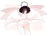 6_wings ambiguous_gender black_hair blush bottomwear clothing crop_top eye_waterline eyelashes feathered_wings feathers hair halo legwear lips multi_wing not_furry shirt short_hair skirt solo thigh_highs topwear wings dreamalgia ash_kinoshita angel angel_humanoid humanoid winged_humanoid 2017 absurd_res hi_res