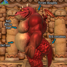 anthro belly big_belly big_butt big_muscles big_pecs butt detailed_background dungeon horn huge_belly male moobs musclegut muscular nude pecs pillar red_body red_eyes red_scales scales side_view solo standing tail tan_body tan_scales text white_text wings yellow_eyes albalbalb evil_container giana_sisters gurglewocky_(giana_sisters) 1:1 2025 3d_(artwork) digital_media_(artwork) english_text hi_res meme watermark