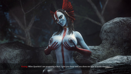 athletic athletic_female big_breasts black_hair blue_body breast_grab breasts female hair hand_on_breast looking_at_viewer markings nipples nude sitting solo text plague_of_humanity_(artist) james_cameron's_avatar varang_(james_cameron's_avatar) alien humanoid na'vi 16:9 3d_(artwork) digital_media_(artwork) english_text hi_res widescreen