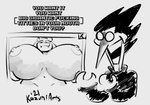 advertisement anthro areola big_breasts breasts clothing duo eyewear female glasses hair hand_on_breast huge_breasts hyper hyper_breasts male mature_female navel nipples open_mouth profanity question_mark shirt smile text topwear kazuniarts deltarune undertale undertale_(series) spamton_g._spamton toriel boss_monster_(undertale) bovid caprine darkner goat humanoid mammal monster 2021 english_text hi_res monochrome