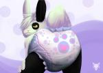 ageplay anthro bent_over big_ears black_body black_fur clean_diaper clothed clothing diaper fur fur_markings looking_at_viewer male markings roleplay simple_background smile solo wearing_diaper white_body white_diaper white_fur yellow_eyes furrychrome lagomorph leporid mammal rabbit hi_res watermark