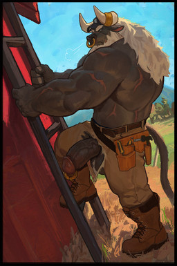 2_horns anthro ball_tuft balls beard big_penis boots bottomwear clothing erection facial_hair facial_piercing footwear genital_piercing genitals glans horn male muscular muscular_anthro muscular_male nose_piercing nose_ring pants penis penis_piercing penis_poking_out piercing prince_albert_piercing ring_piercing scar septum_piercing septum_ring shoes solo tail thick_penis tool_belt torn_clothing tuft vein veiny_penis wardrobe_malfunction marius_tygo blizzard_entertainment warcraft harb_freton bovid bovine cattle mammal tauren alternate_version_at_source hi_res
