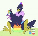 ageplay anthro clean_diaper clothed clothing diaper infantilism lgbt_pride male paint painting pride_color_bodypaint pride_color_diaper pride_color_feathers pride_colors rainbow_pride_colors rainbow_symbol roleplay six-stripe_rainbow_pride_colors solo wearing_diaper bubblepuppers gambit_(the_corvid) avian bird corvid oscine passerine hi_res