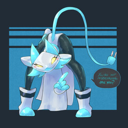 ambiguous_gender anthro bent_over bent_over_with_legs_held_straight blue_background blue_body blue_clothing blue_footwear blue_shoes clothing cord_tail dress electrical_plug electrical_plug_tail empty_eyes finger_wag floating_hands footwear long_dress looking_at_viewer multicolored_body multicolored_clothing multicolored_footwear multicolored_shoes oversized_clothing oversized_footwear pattern_background shoes simple_background solo straight_legs tail talking_to_viewer text topwear two_tone_body white_body white_clothing white_dress white_footwear white_shoes white_topwear yellow_sclera parabellux deltarune undertale_(series) tasque_manager 1:1 absurd_res digital_media_(artwork) english_text hi_res signature translated