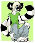 alternative_fashion anthro baggy biped bottomwear clothed clothing crossgender ear_piercing emo glamfur heterochromia male oversized_bottomwear oversized_clothing oversized_pants pants piercing shirt sitting solo tail topwear zeriara zeriara_(character) lemur mammal primate ring-tailed_lemur strepsirrhine 2007