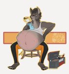 anthro bottomwear clothing fetal_movement furniture internal male pants placenta pregnant pregnant_anthro pregnant_male shirt sitting solo stool tablet tank_top toolbox topwear plaguetastic felid feline mammal animated short_playtime slideshow