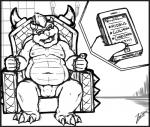 anthro biped bored bulge claws clothing electronics male nipples phone sitting slightly_chubby solo toe_claws underwear thezestiestbone mario_bros nintendo bowser koopa scalie monochrome