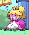 alternate_species anthro areola big_breasts big_butt blonde_hair breasts buckteeth butt crown ear_piercing eyelashes eyes_closed female fur grey_areola grey_nipples hair headgear musical_note musical_symbol nipples piercing pink_body pink_fur solo symbol teeth whiskers white_body white_fur chabble mario_bros nintendo princess_peach eulipotyphlan mammal mole_(animal) monty_mole hi_res