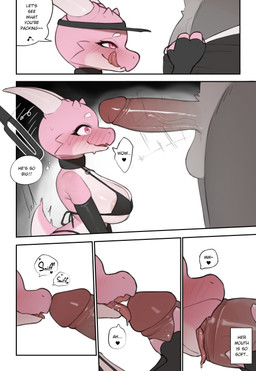 anthro balls biped breasts clothed clothing dialogue fellatio female female_penetrated genitals licking male male/female male_penetrating oral penetration penile penis penis_lick pink_body sex speech_bubble text tongue homuro scalie hi_res