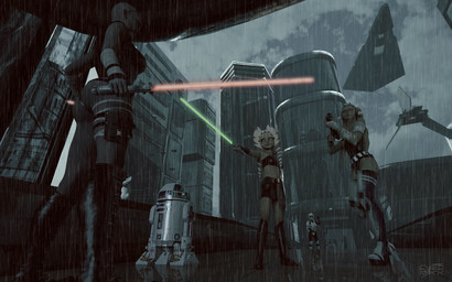 adolescent bald bandeau blue_eyes blue_lekku bottomwear breasts butt clothed clothing collarbone crop_top detailed_background female female_adolescent green_lightsaber group gun holding_blaster holding_gun holding_lighter holding_object holding_ranged_weapon holding_weapon imminent_fight lighter midriff miniskirt not_furry orange_body orange_skin outside raining ranged_weapon red_lightsaber shirt skirt small_breasts solo spacecraft stormtrooper topwear tube_top urban vehicle weapon white_body white_lekku white_skin young chedmax star_wars star_wars:_the_clone_wars ahsoka_tano asajj_ventress oola r2-d2 alien dathomirian human humanoid mammal togruta twi'lek zabrak 16:10 3d_(artwork) daz_studio_(artwork) digital_media_(artwork) hi_res widescreen