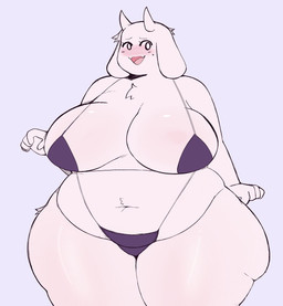 2_horns anthro belly big_breasts bikini biped blush breasts chest_tuft clothed clothing curvy_figure deep_navel female floppy_ears front_view fur glistening glistening_body glistening_fur grey_background holidays horn huge_breasts huge_hips huge_thighs looking_at_viewer lop_ears mature_anthro mature_female navel nervous nervous_smile noseless open_mouth open_smile overweight overweight_anthro overweight_female purple_bikini purple_clothing purple_swimwear shy simple_background skimpy smile solo standing swimwear thick_thighs tuft two-piece_swimsuit voluptuous white_body white_fur wide_eyed wide_hips pink_poison67 mother's_day undertale_(series) toriel boss_monster_(undertale) bovid caprine goat mammal 2024 digital_drawing_(artwork) digital_media_(artwork) hi_res portrait three-quarter_portrait